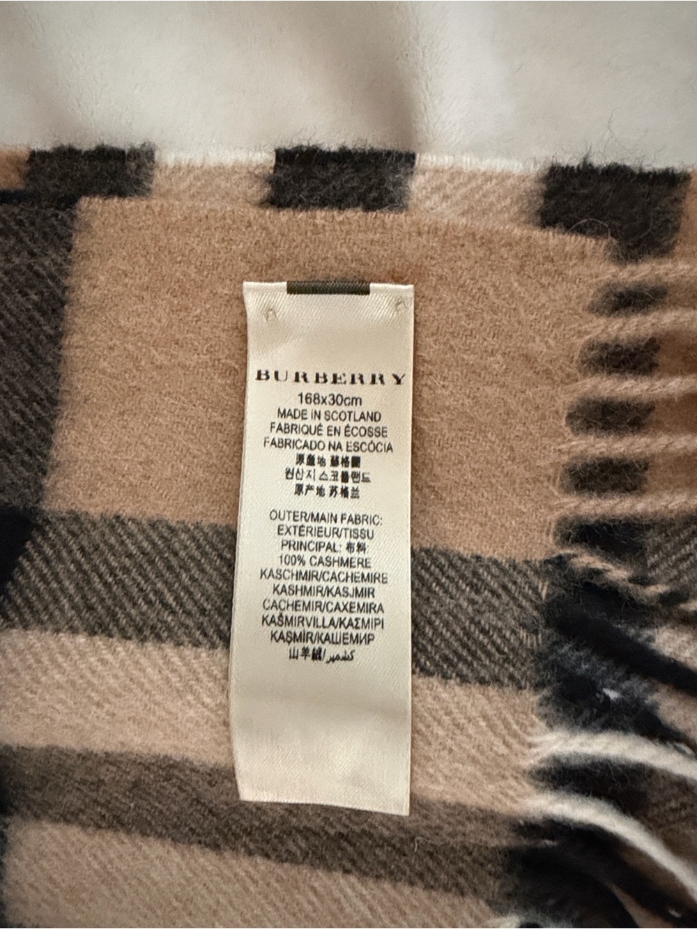 Burberry Classic Check Cashmere Scarf in Beige, Black, White, Red - Picture 6 of 9